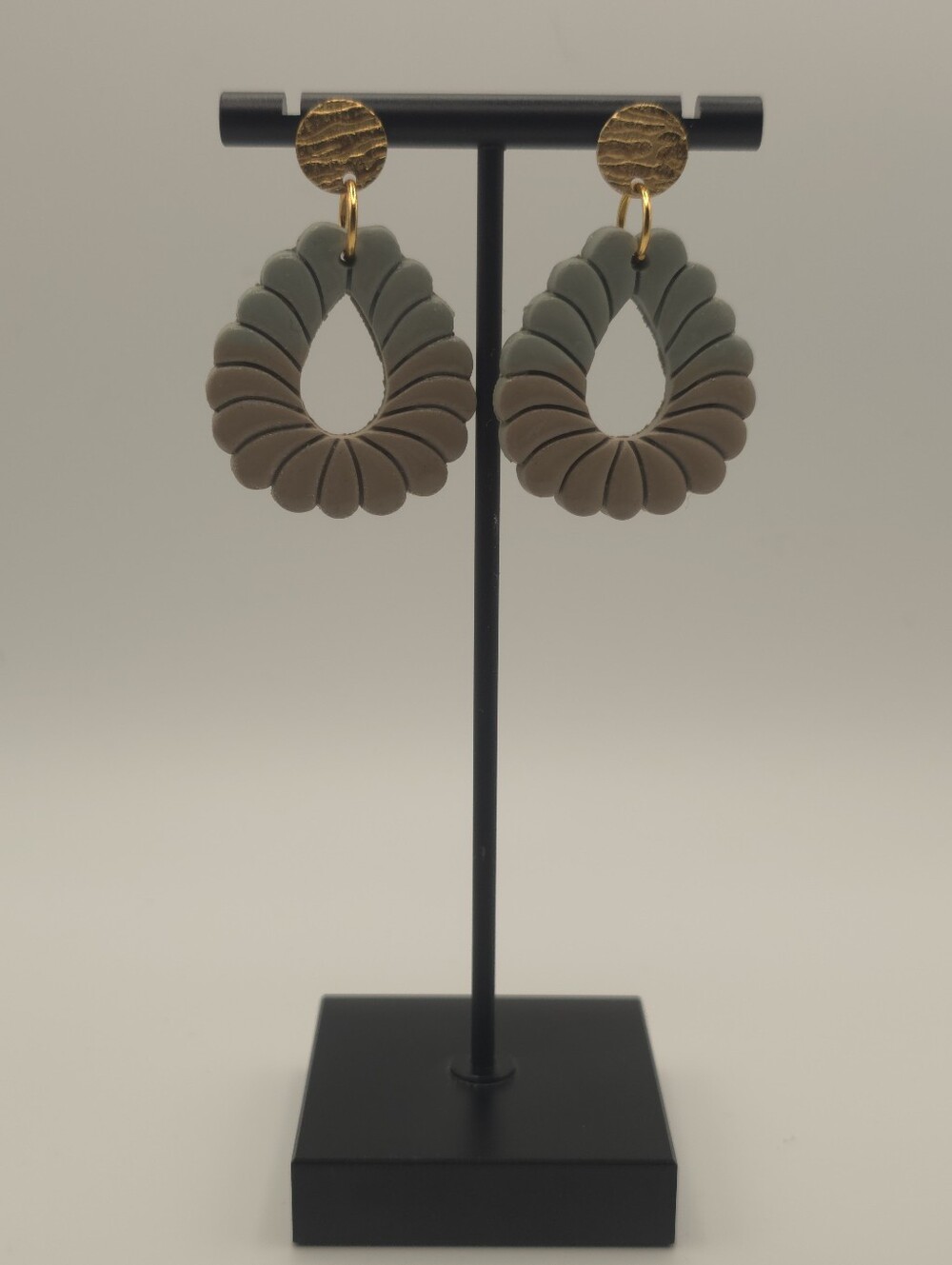 Hand Crafted Two Toned Polymer Clay Teardrop Statement Earrings